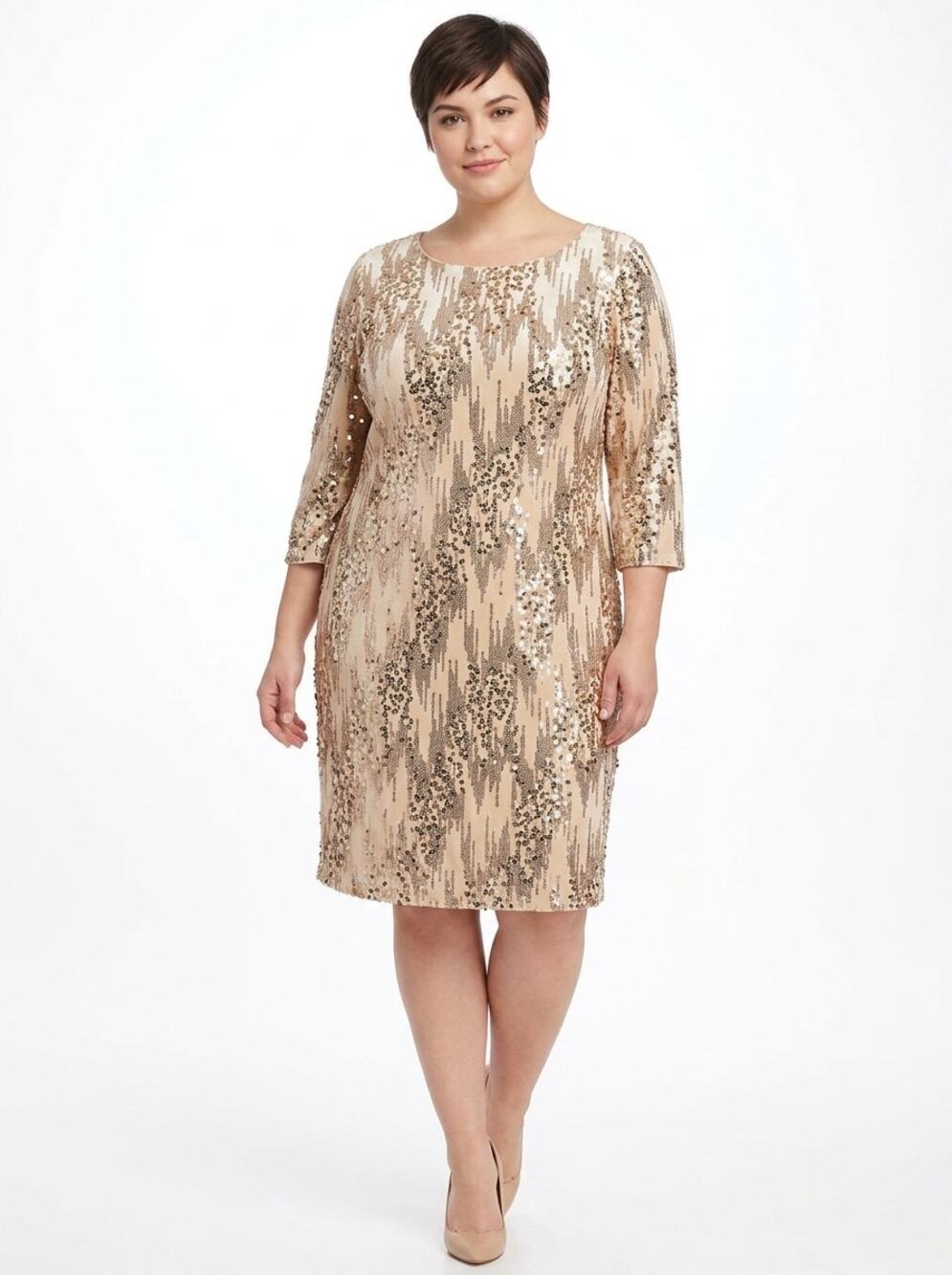 Eliza J Gold 3/4 Sleeve Sheath Knee Length Knit Dress Women Plus Size 16W
